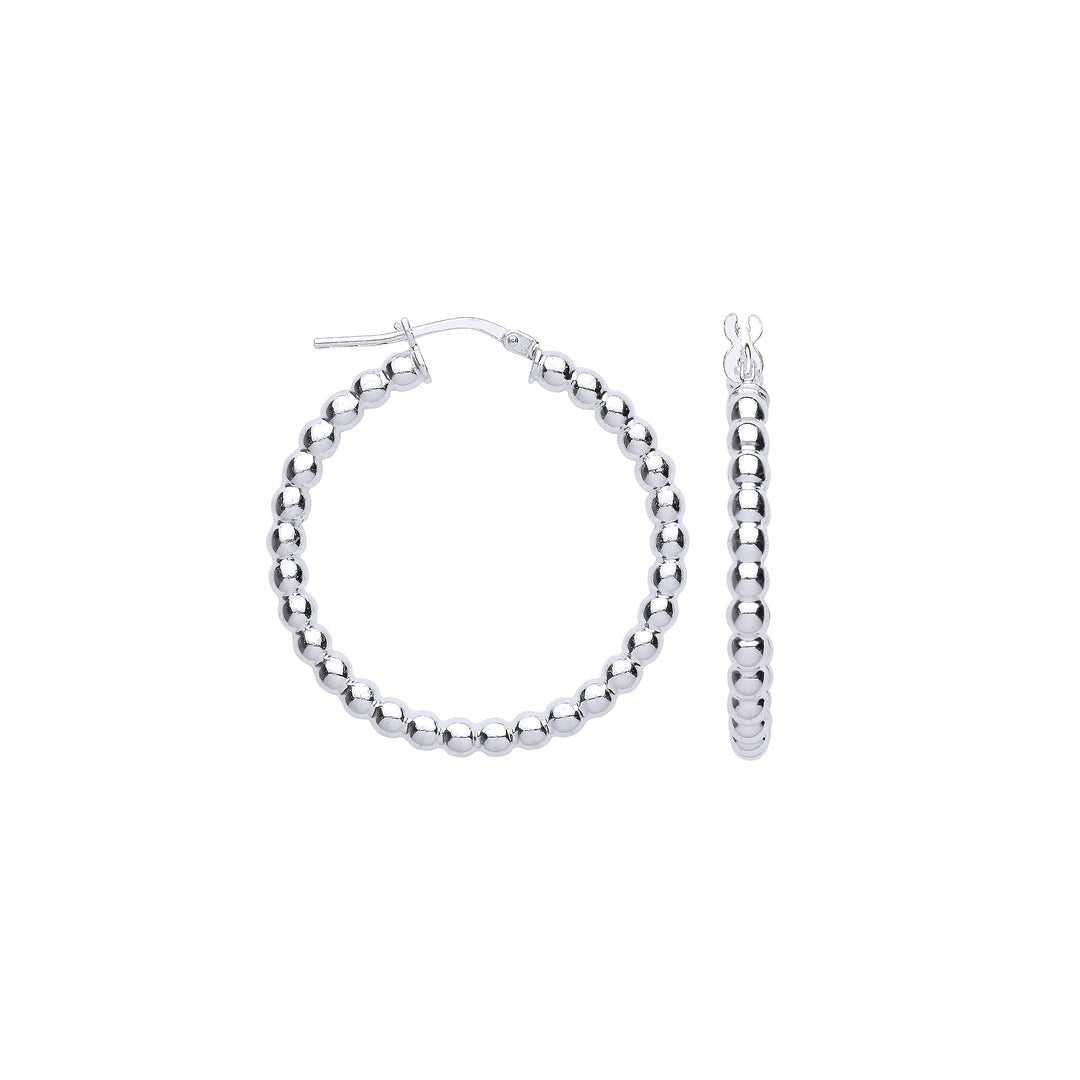 31mm Silver Bead Hoop Earrings
