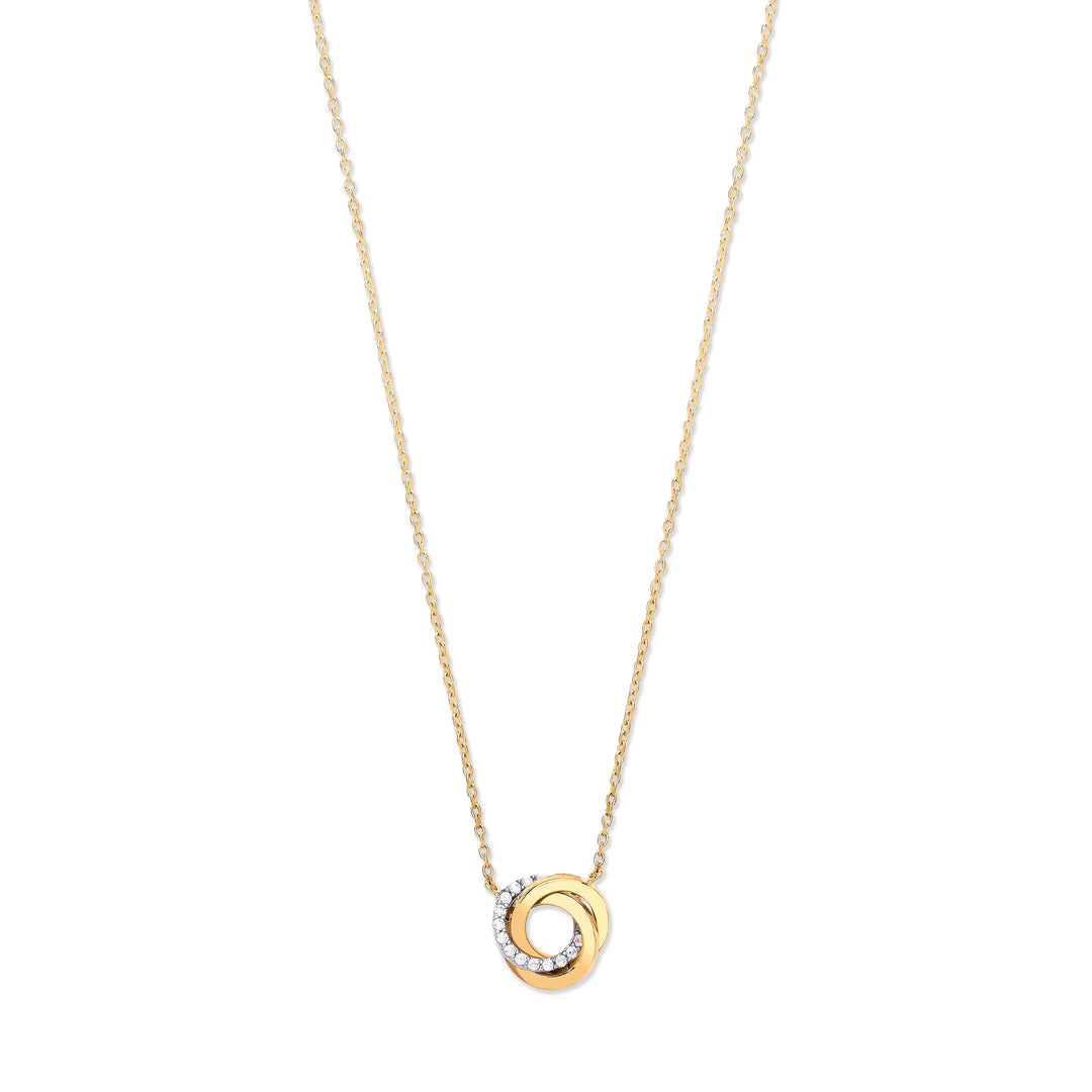3 Rings Entwined CZ Necklace In 9ct Y/G R/G