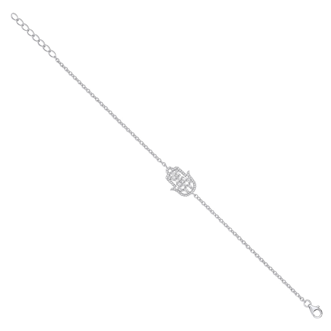 CZ Hamsa Hand Bracelet In Silver