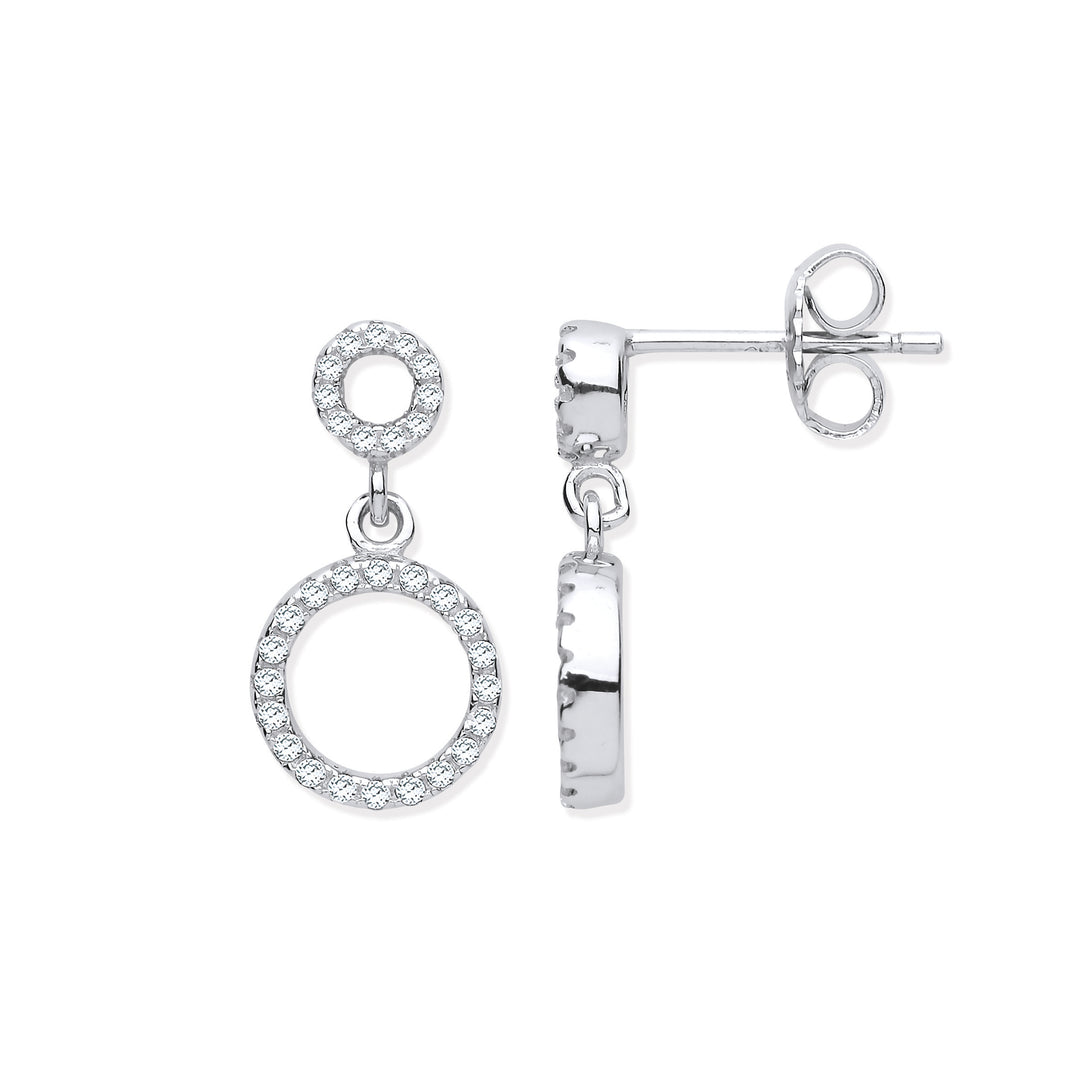 Circle of Life CZ Drop Earrings In Silver