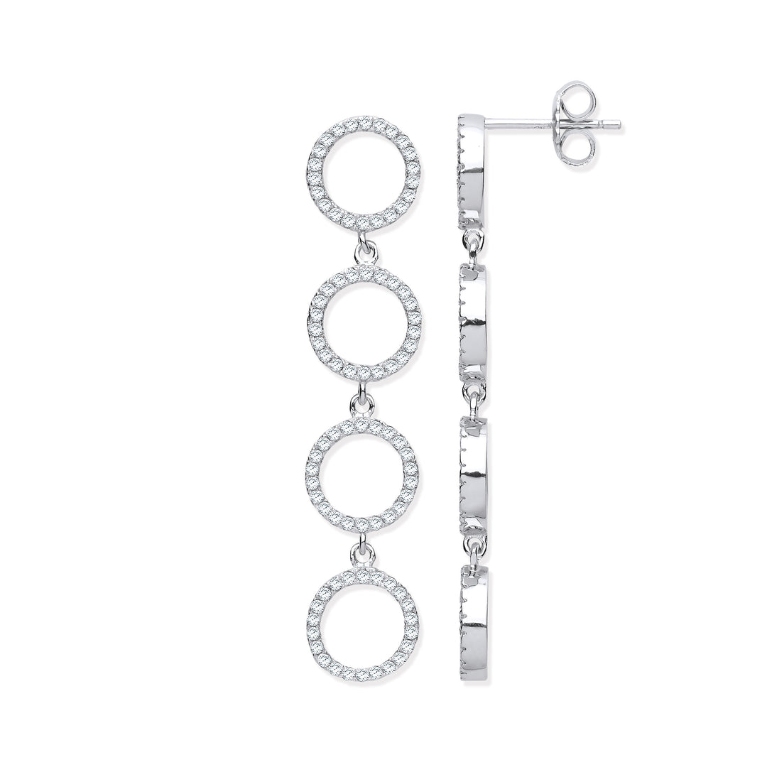 Circle of Life CZ Long Drop Earrings In Silver