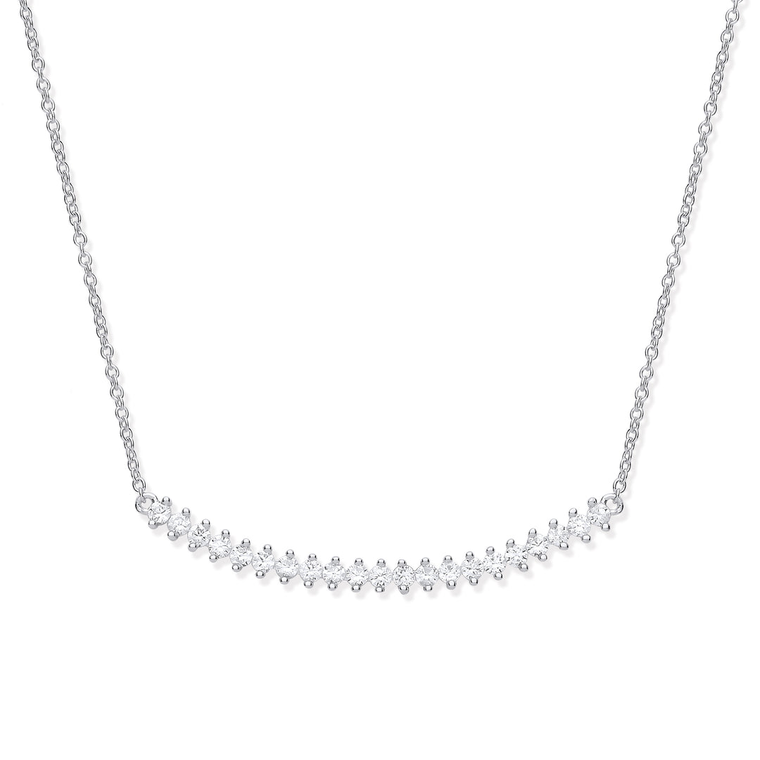 Curved Bar CZ Necklace In Silver