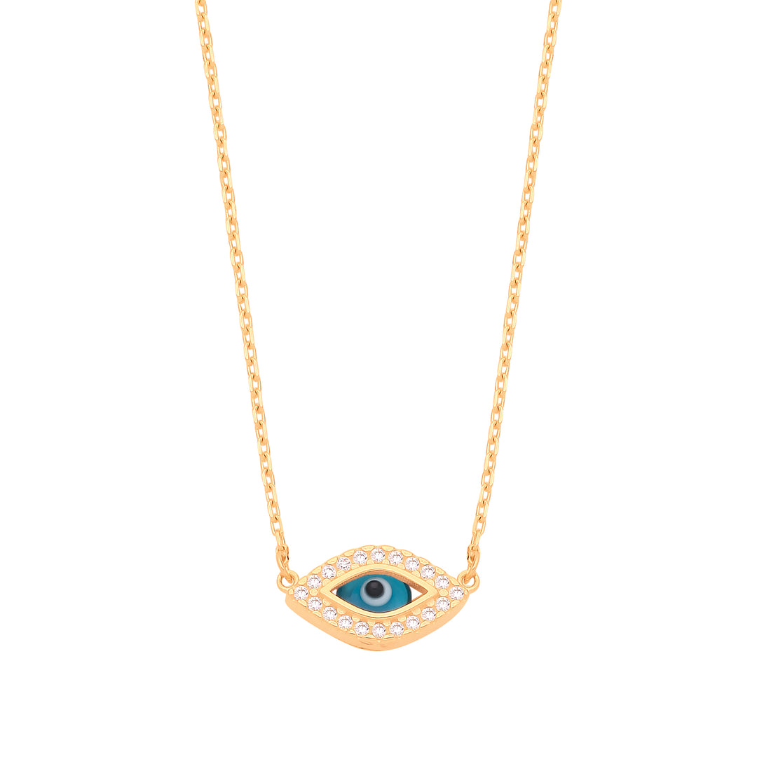 Evil Eye With CZs Necklace In 9ct Gold