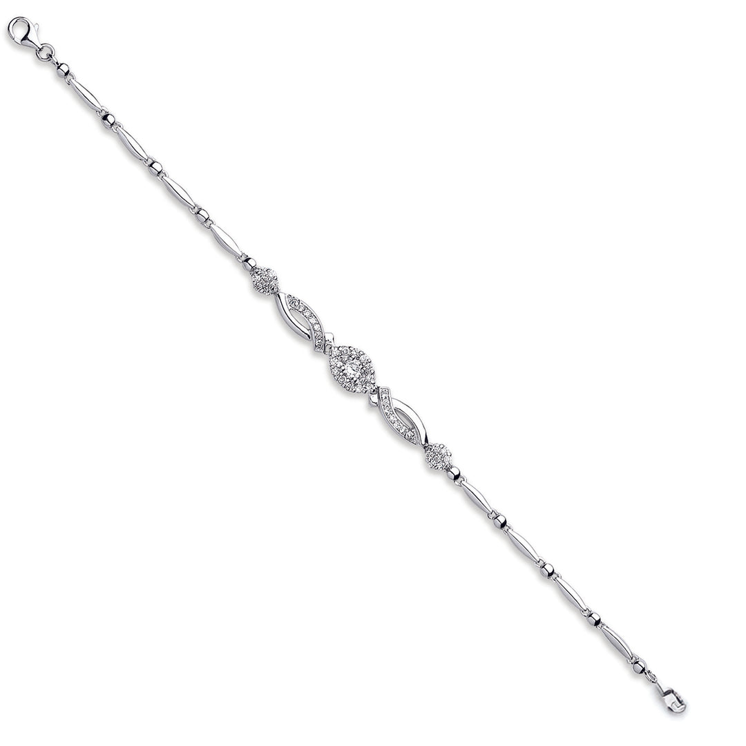 Fancy Detail CZ Bracelet In Silver