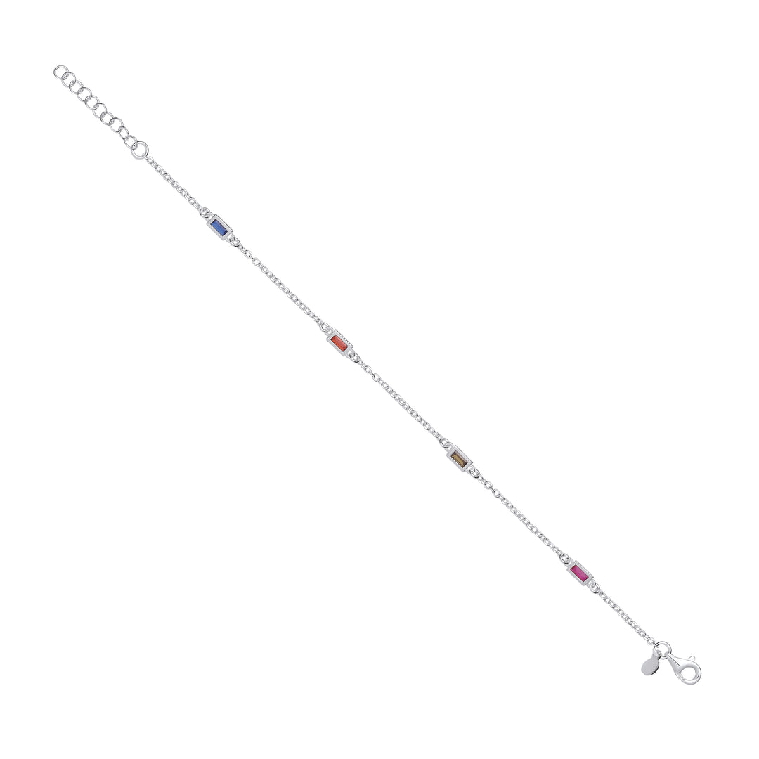Five Colour CZs Fine Bracelet In Silver