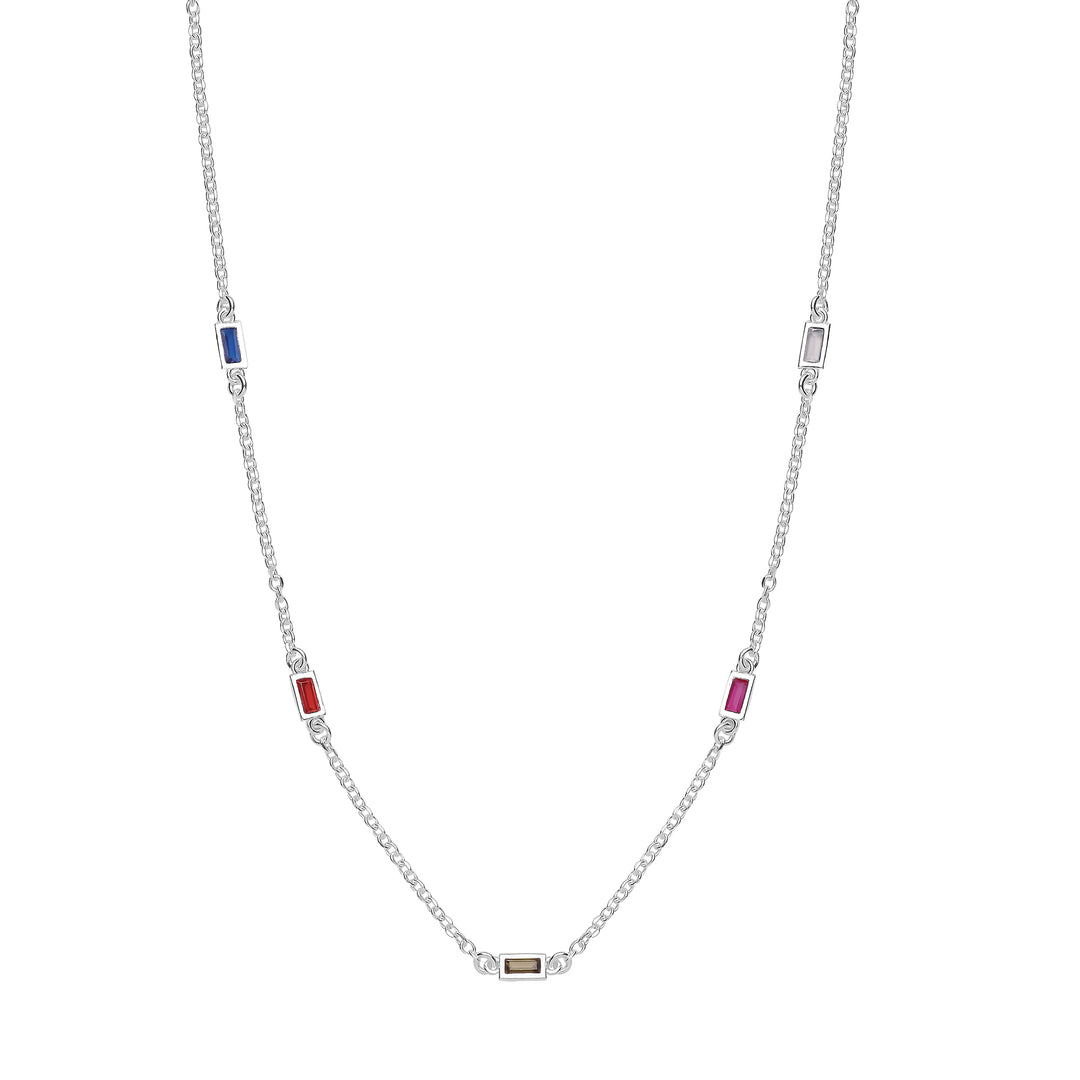 Five Colour CZs Fine Necklace In Silver
