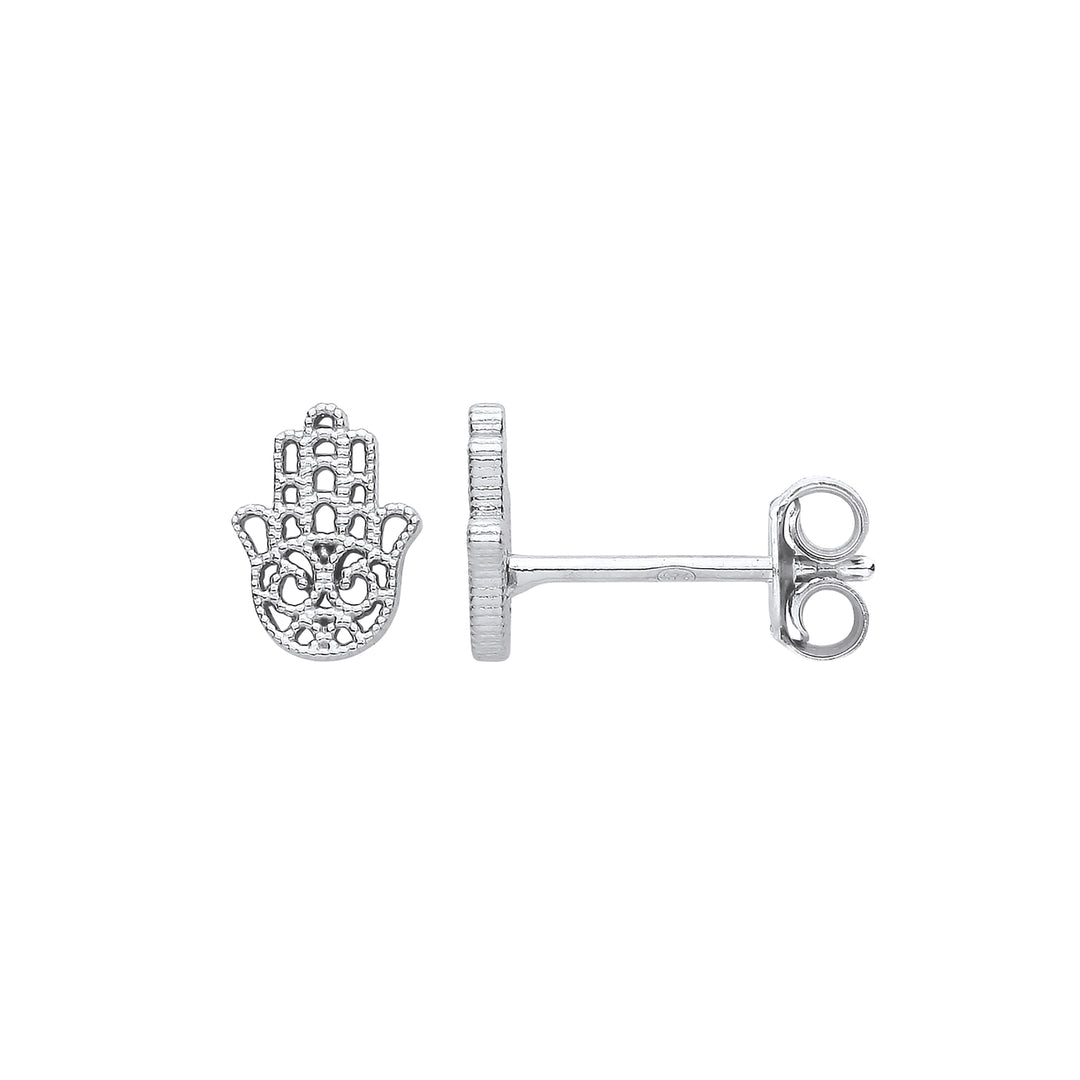 Hamsa Hand Stud Earrings In Silver