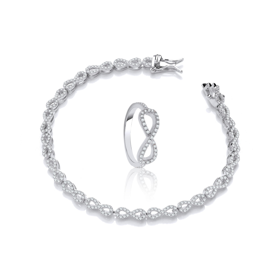 infinity tennis crystal bracelet and ring set