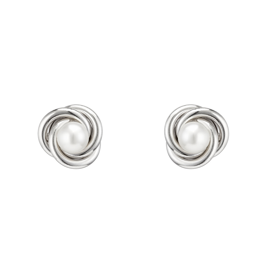 Knot with Pearl Stud Earrings In Silver