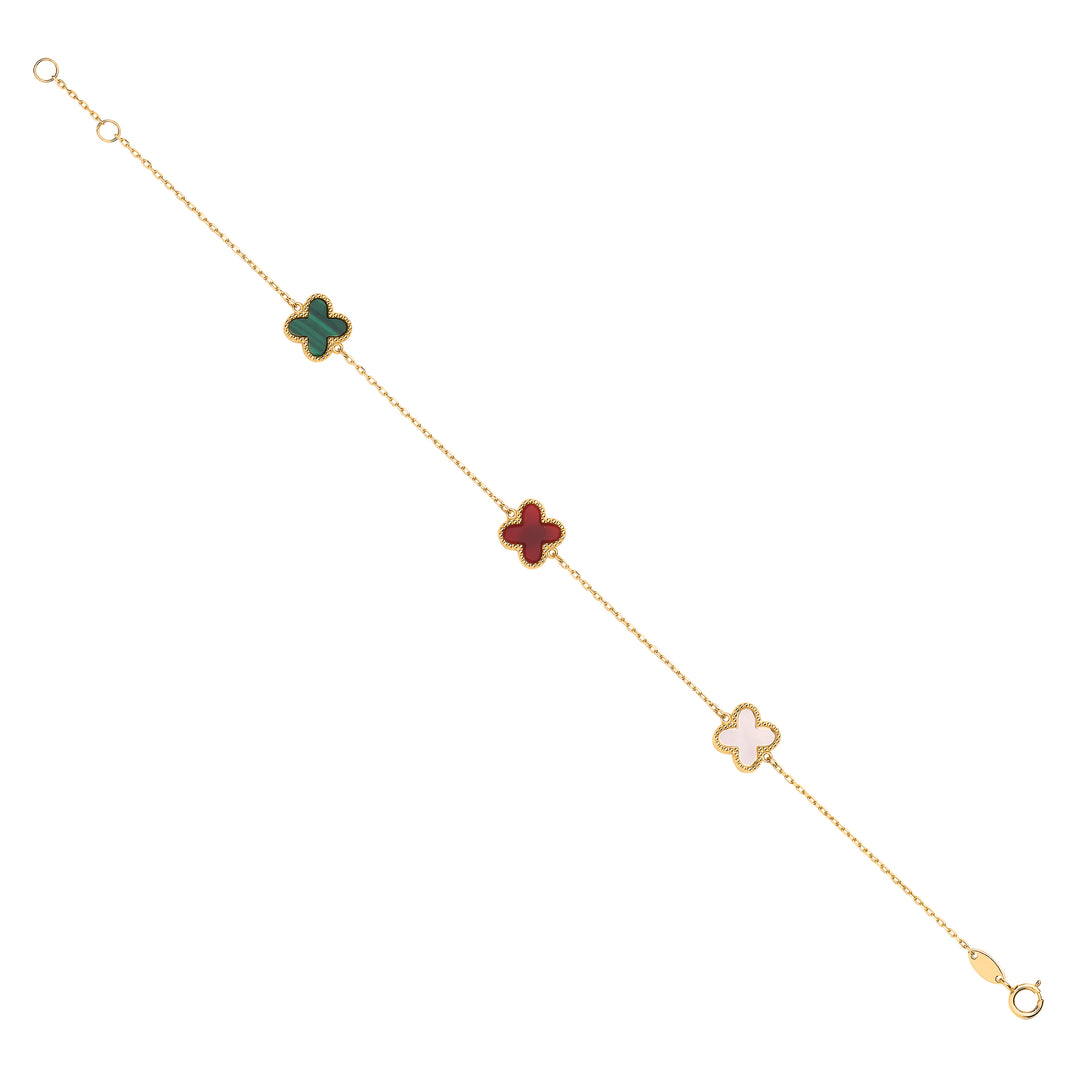 Lucky Four Leaf Clover Colourful Bracelet In 9ct Gold
