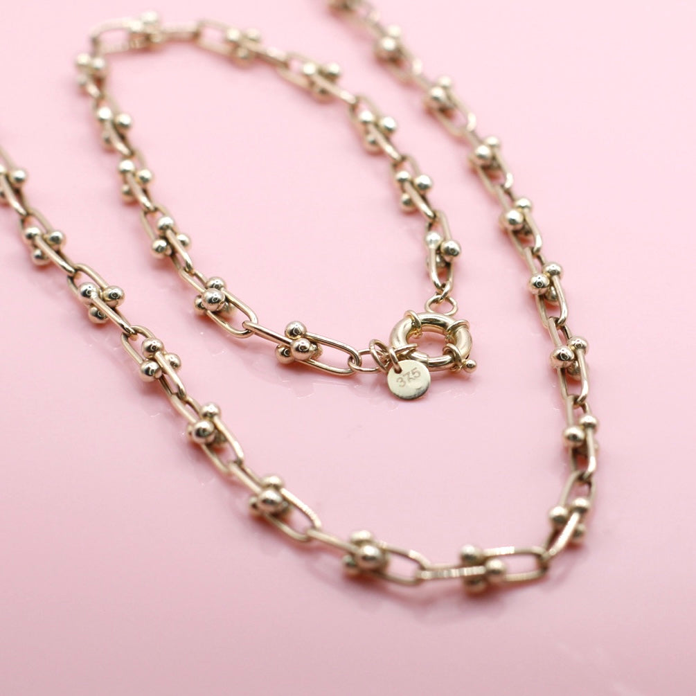 Graduated Link Necklace And Bracelet Chain Gift Set In 9ct Gold