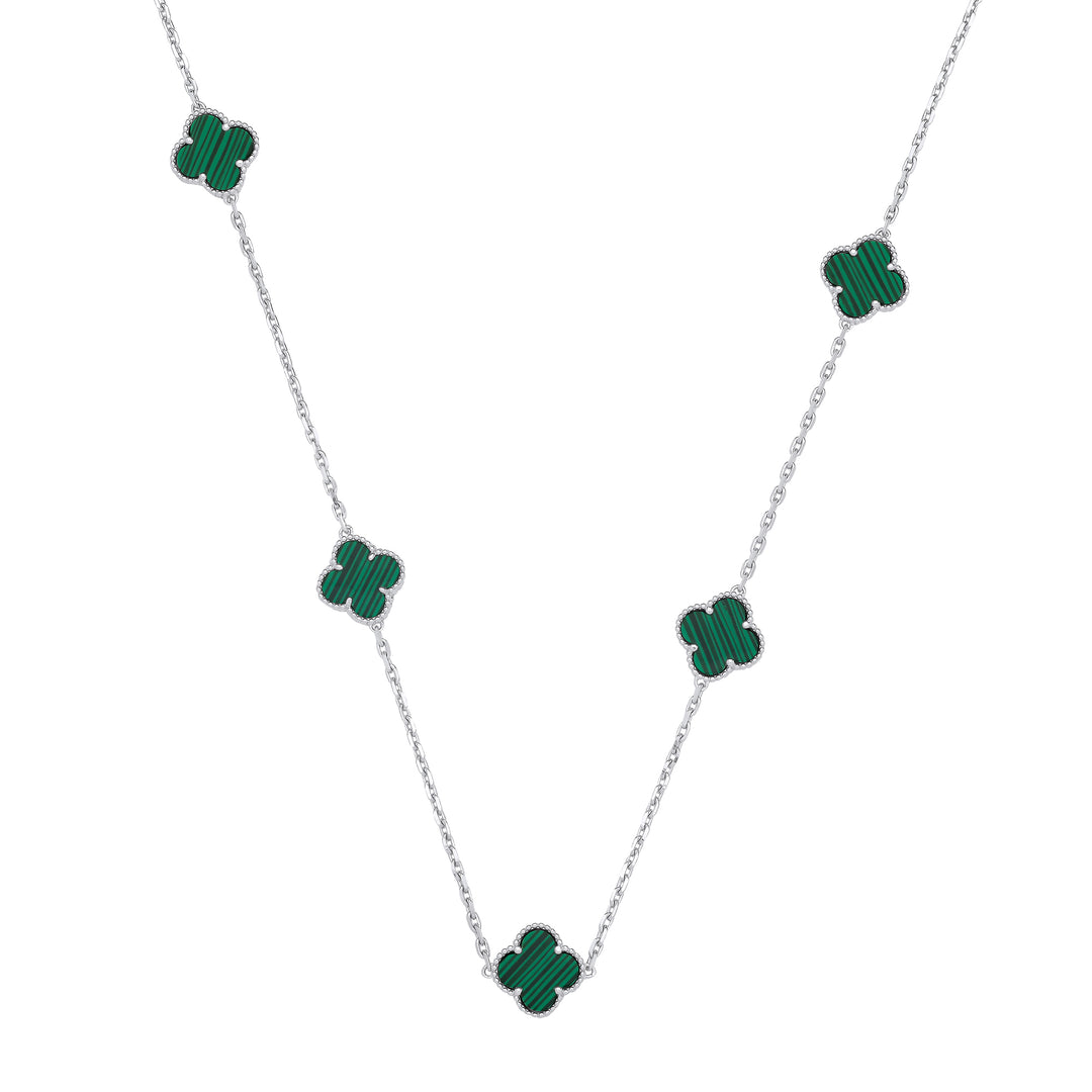 Malachite Green Four Leaf Clover Necklace In Silver