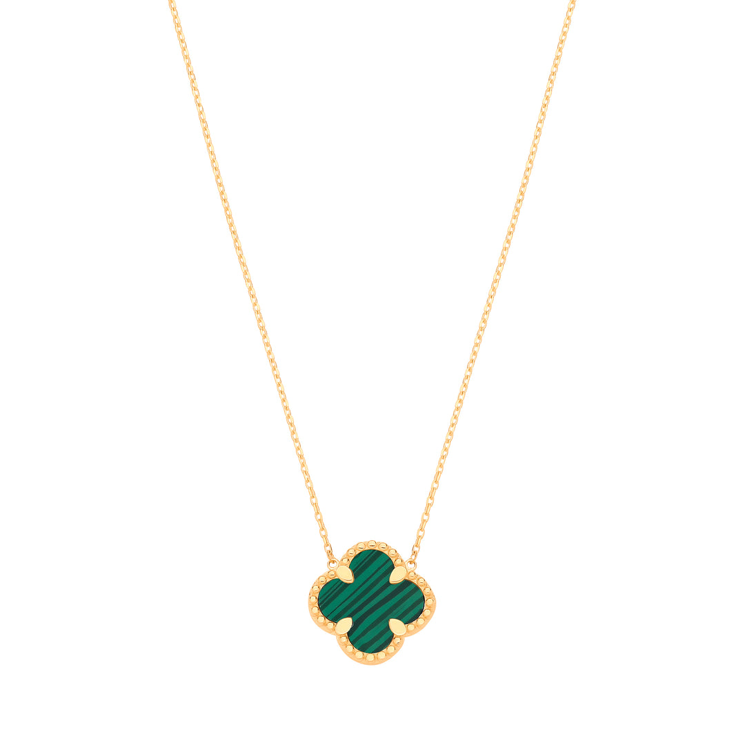 Malachite Green Four Leaf Clover Pendant Necklace In Gold