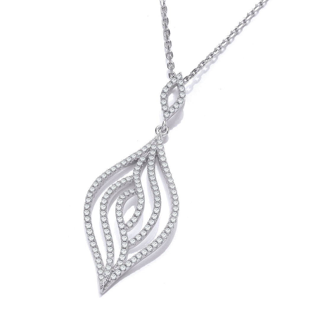 Micro Pave' Leaf CZ Necklace In Silver