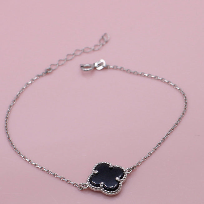 CHANEL rare Black Cord Bracelet with four-leaf clover charm in silver Accent NEW chanel clover bracelet - TikTok Shop main image 4