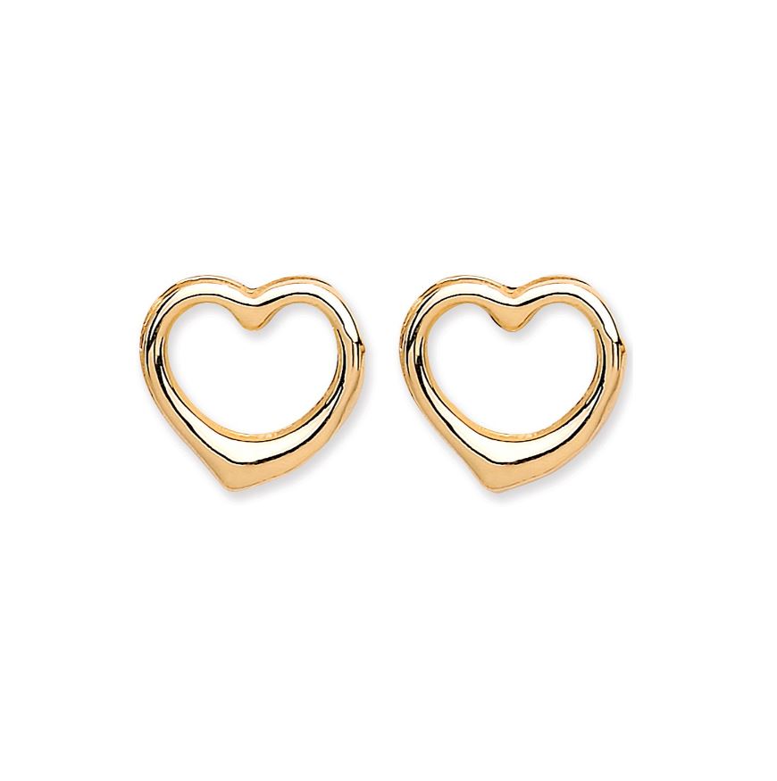 Open Heart Stud Earrings In 9ct Gold