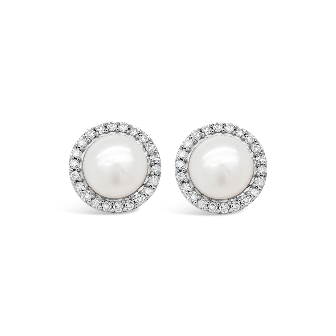 Pearl & CZ Stud Earrings In Silver
