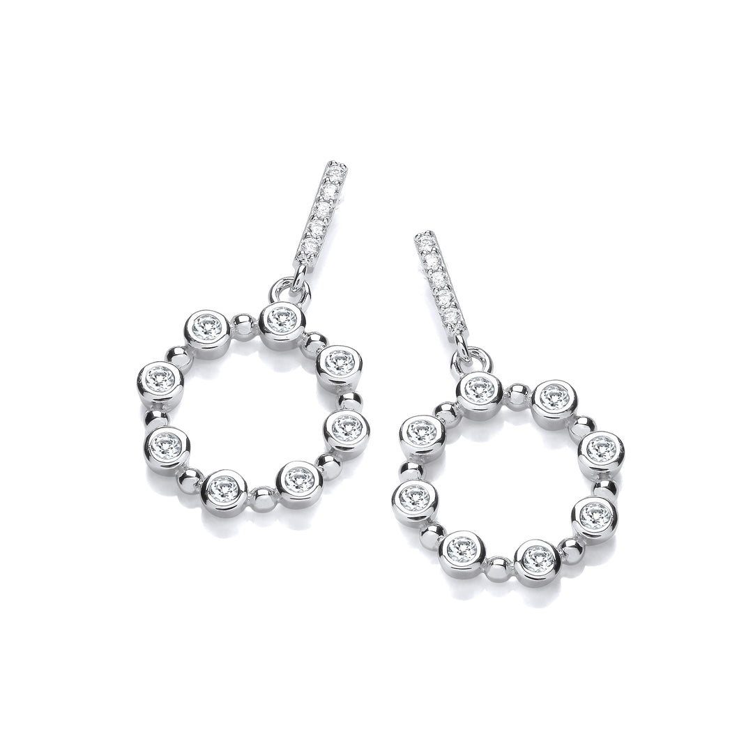 Rub over CZs Crystal Circle of Life Drop Earrings In Silver