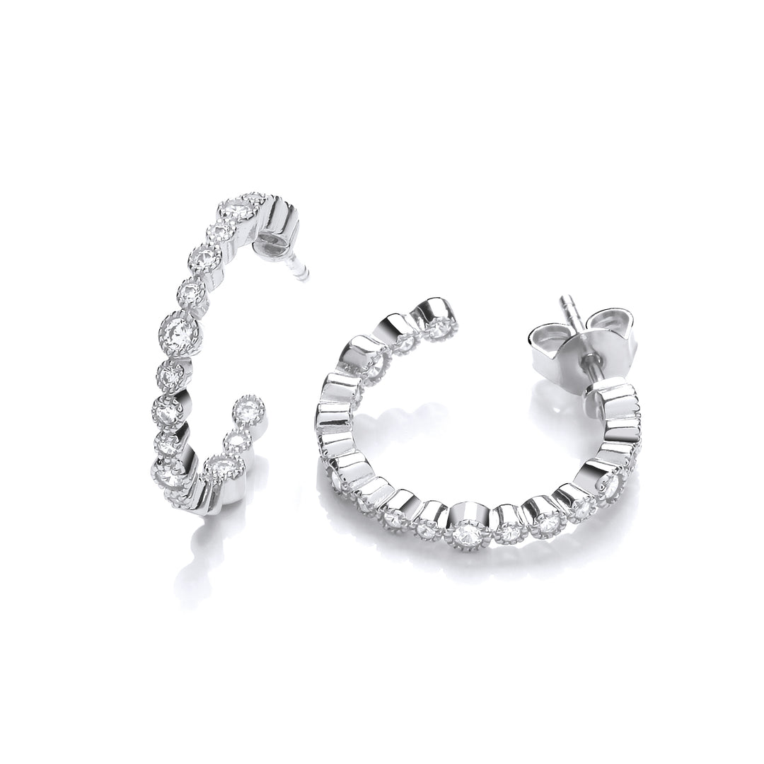 Rubover Milgrain Edge CZs Hoop Earrings In Earrings