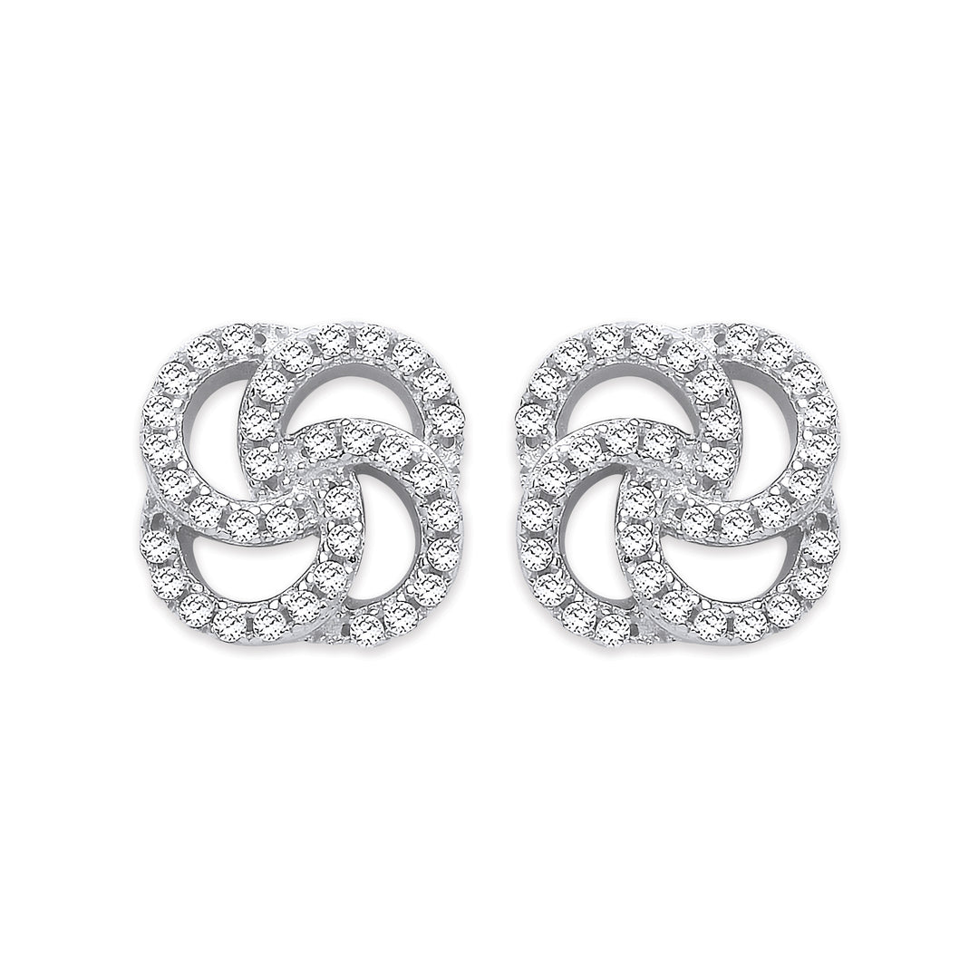 Swirl CZ Stud Earrings In Silver