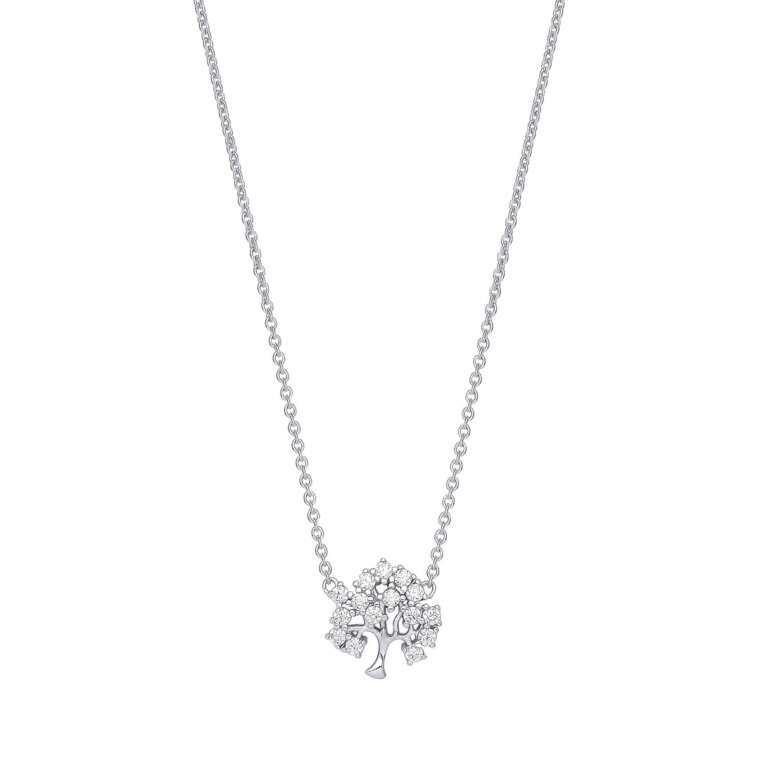 Tree of Life Crystal CZ Necklace In Silver
