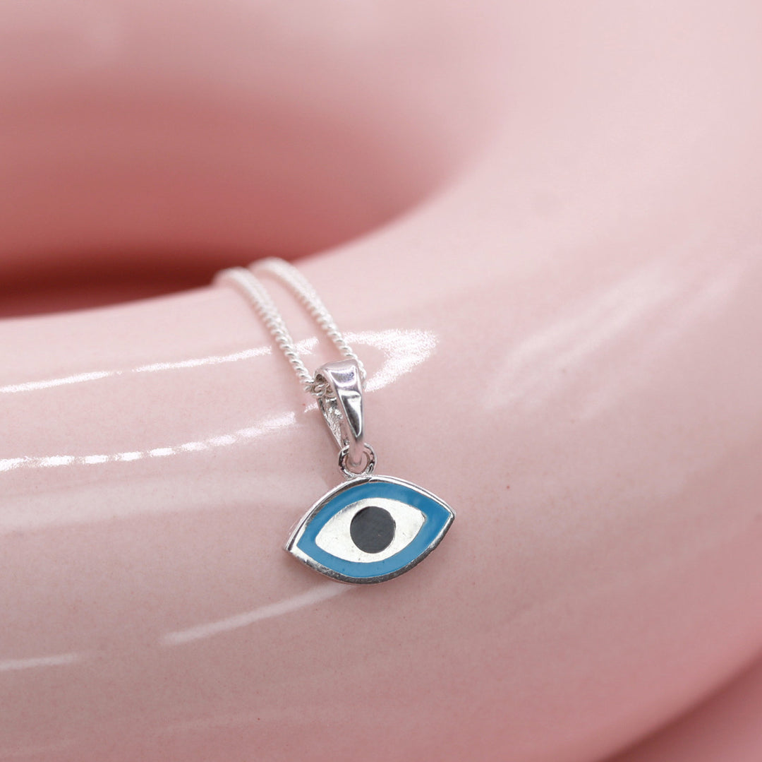 Turquoise Blue Evil Eye Small Necklace In Silver