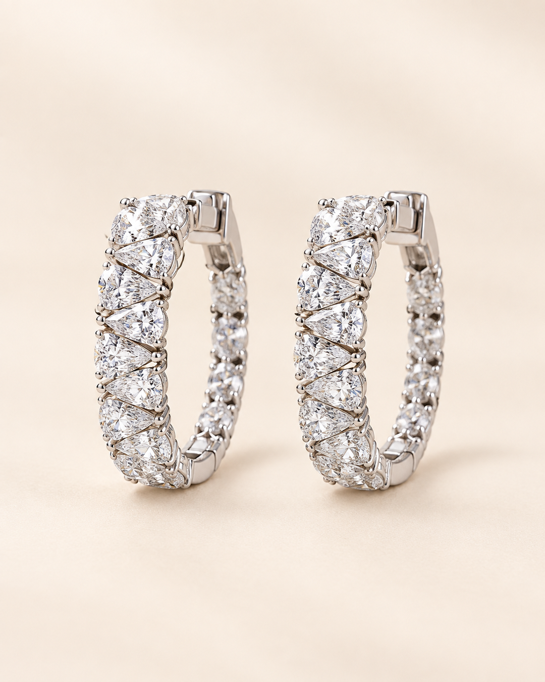 18ct white gold pear-shape lab-grown diamond hoop earrings