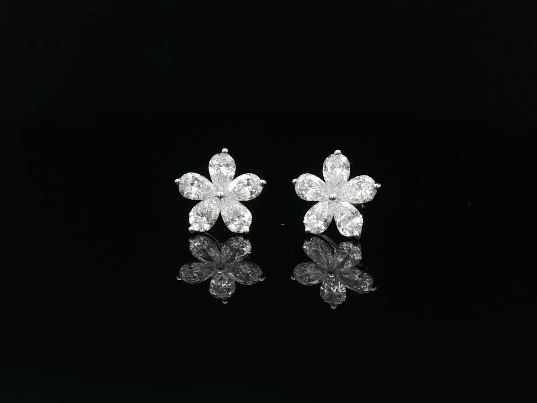 18ct white gold lab-grown pear-shape flower stud earrings — original supplier image