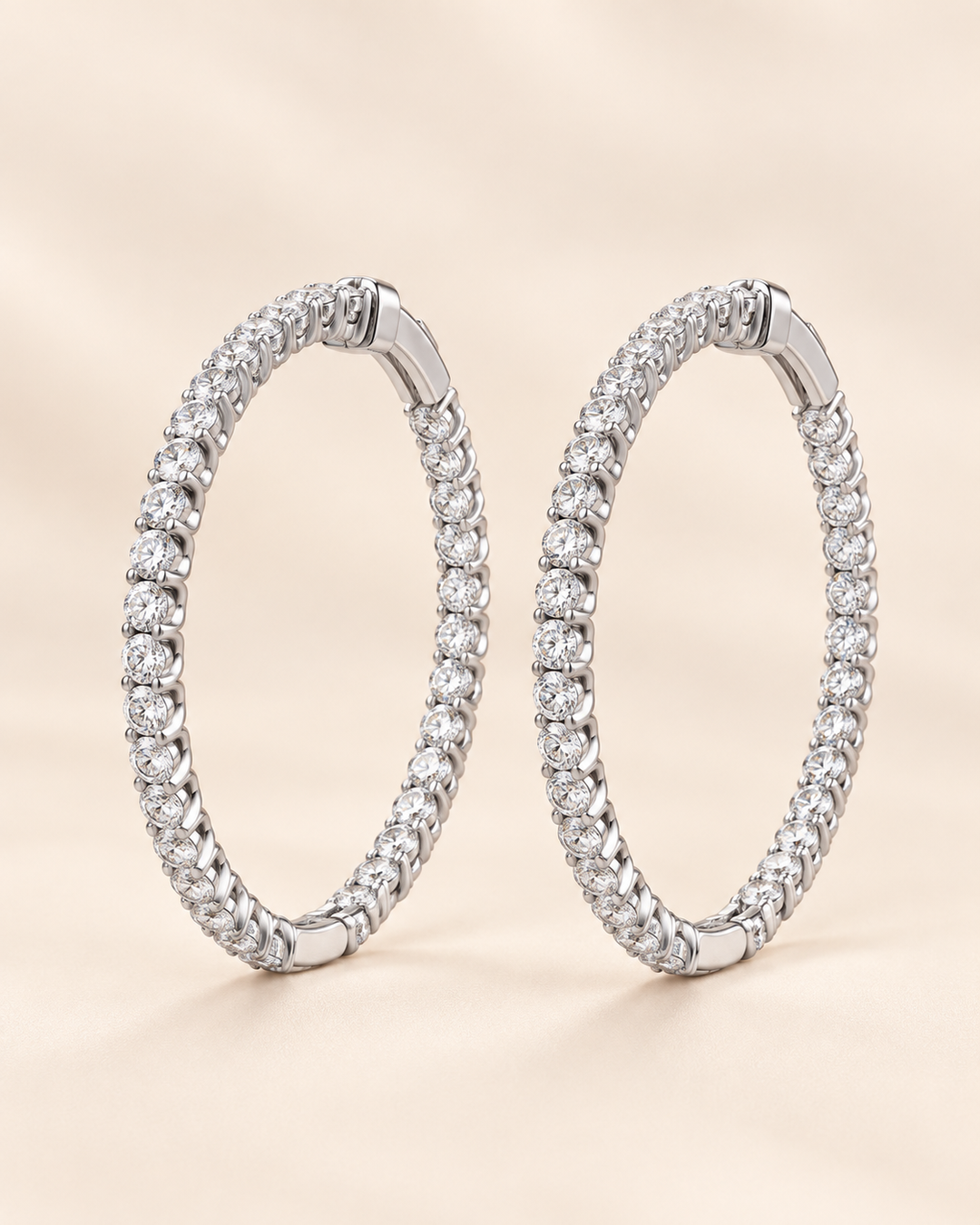 9ct white gold oval lab-grown diamond hoop earrings