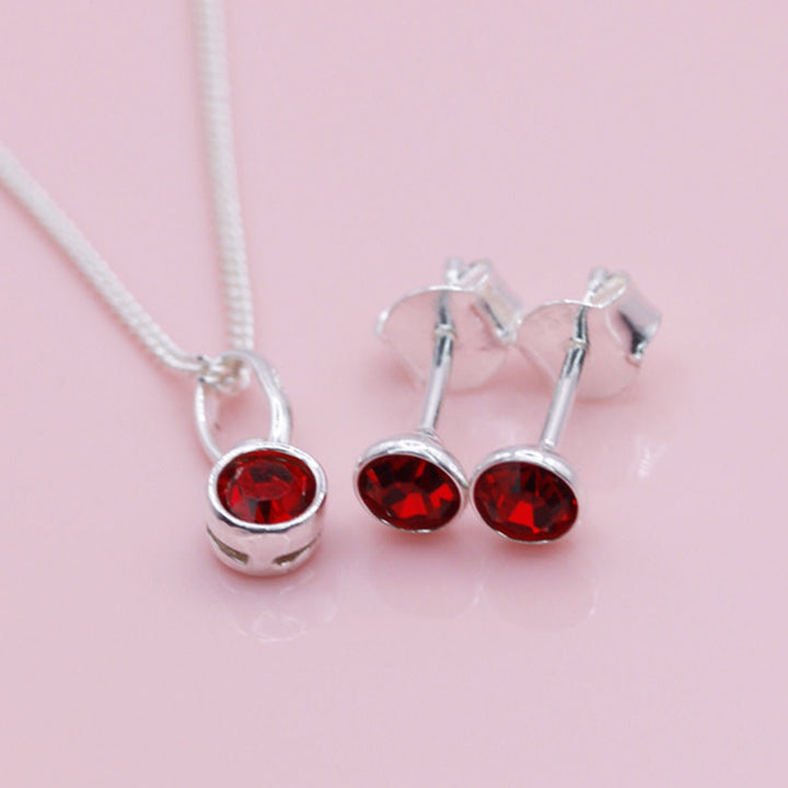 Birthstone Earrings and Necklace Set in Silver