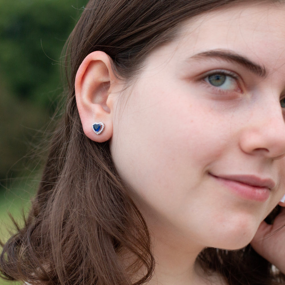sapphire blue heart shape earrings for September gift