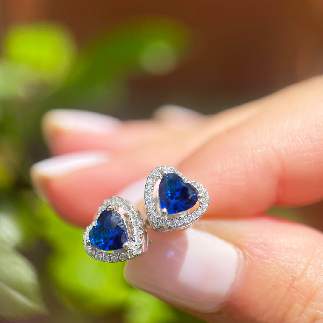 sapphire blue heart shape earrings cute