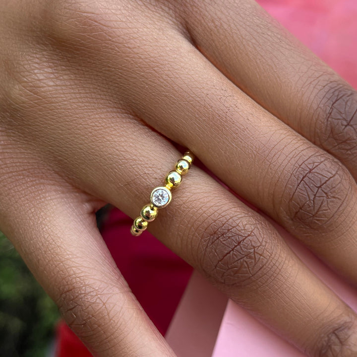 CZ Beaded Ring In 14ct YG Plated