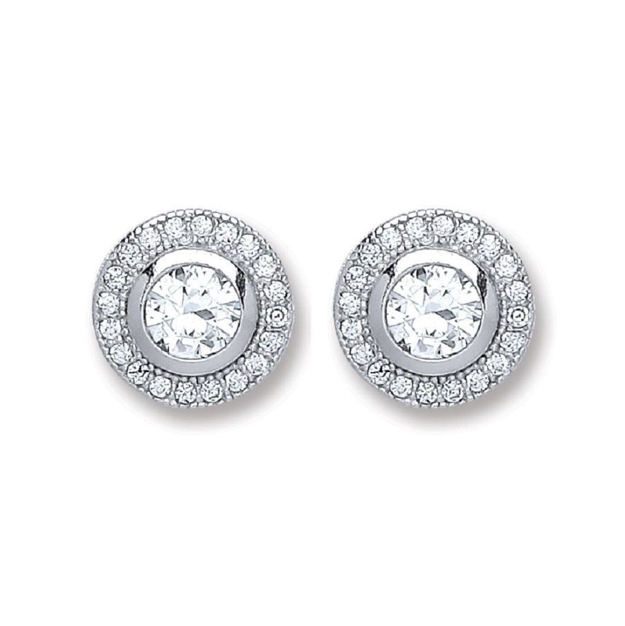 Silver round cz stud earrings gift