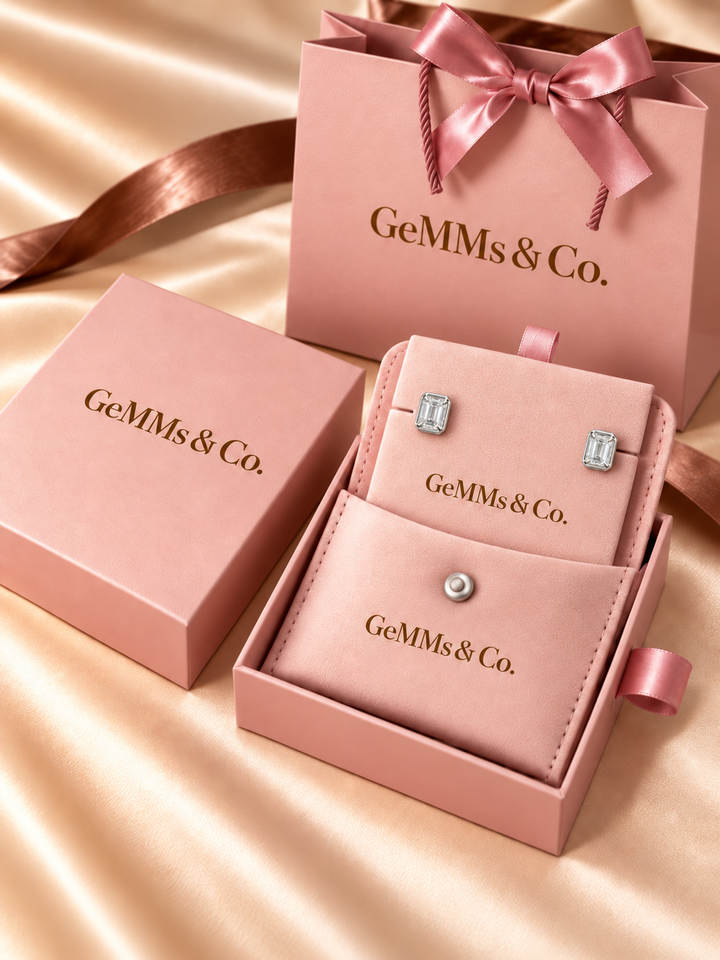 Lab-Grown Diamond Emerald-Cut Rub-Over Stud Earrings