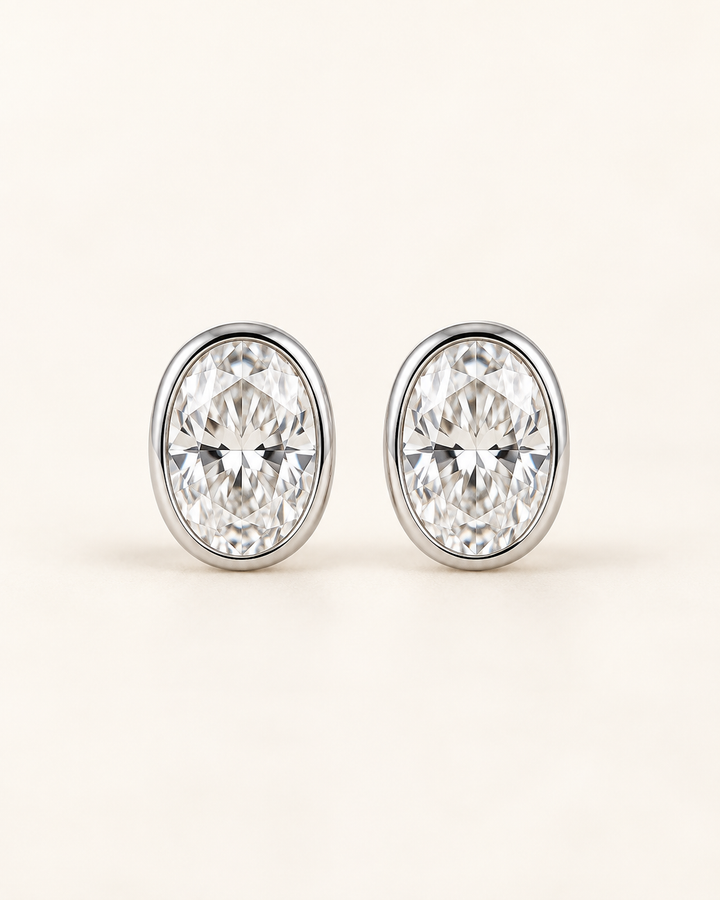Lab-Grown Diamond Oval-Cut Rub-Over Stud Earrings
