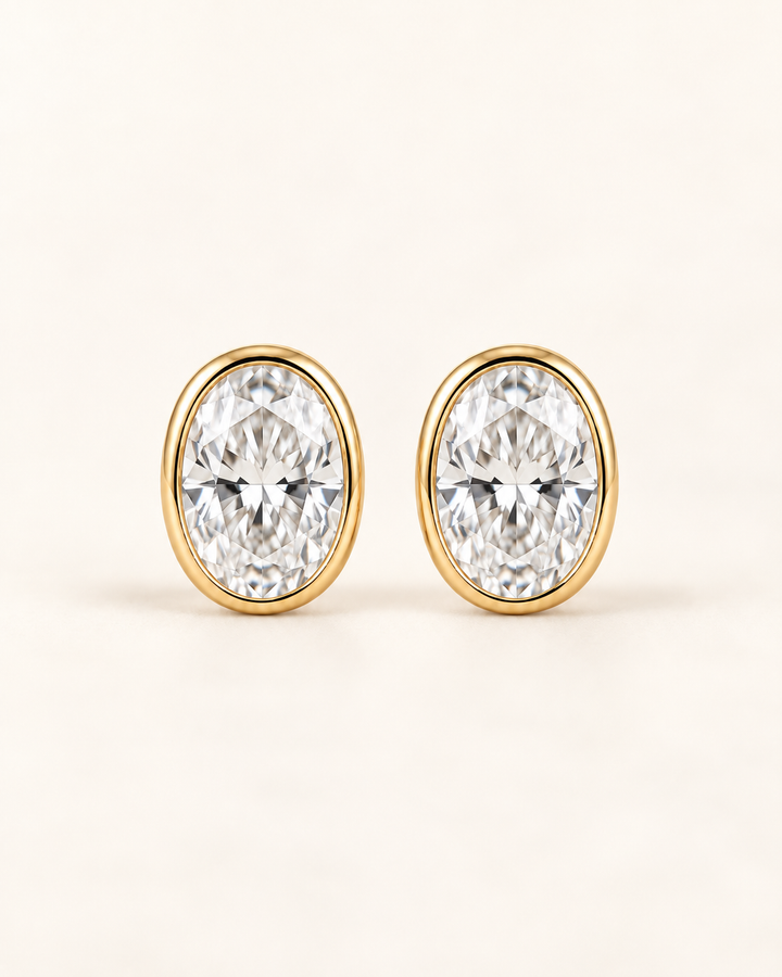 Lab-Grown Diamond Oval-Cut Rub-Over Stud Earrings