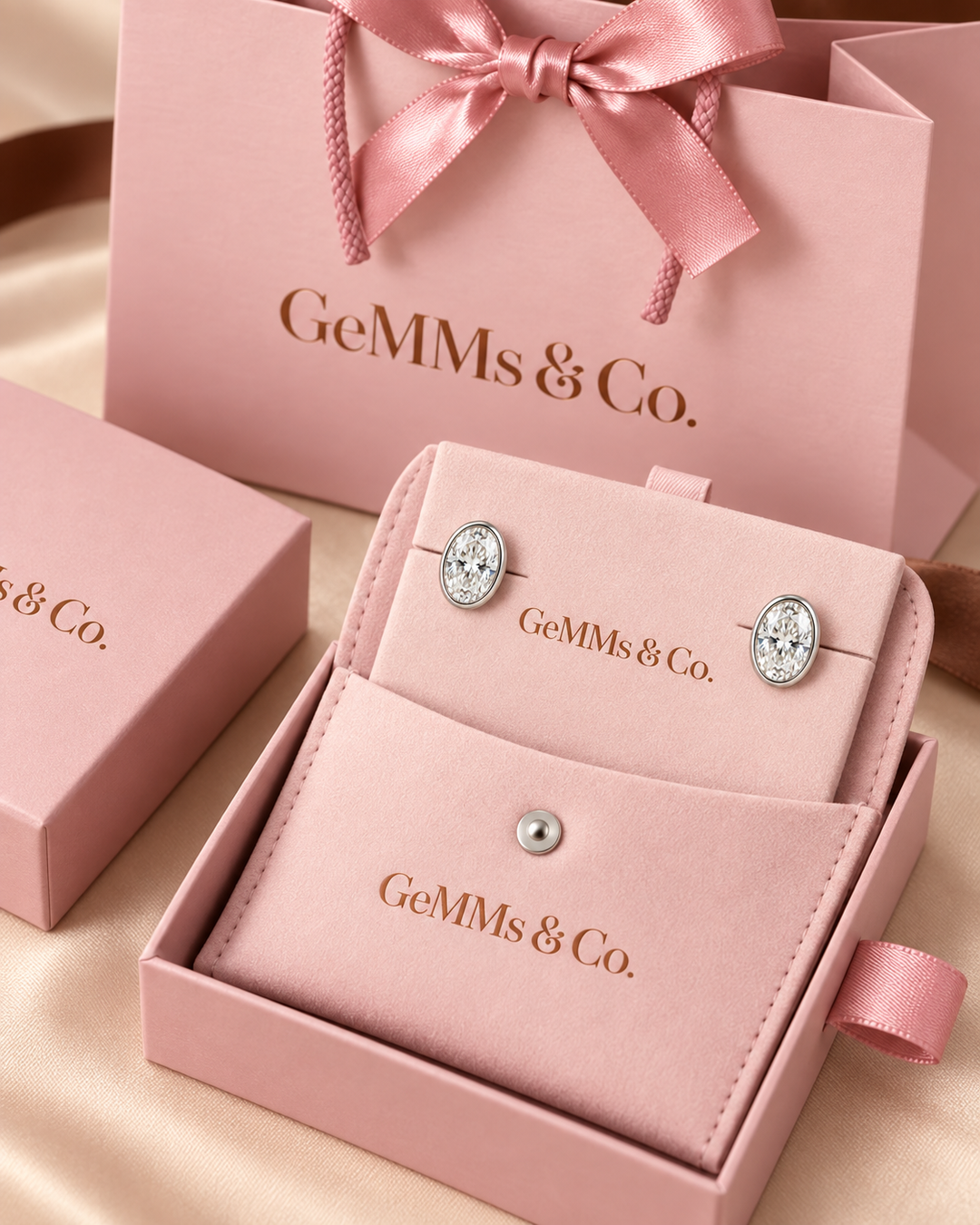 Lab-Grown Diamond Oval-Cut Rub-Over Stud Earrings