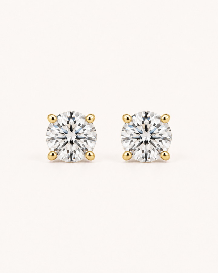 Pair of lab-grown diamond studs, front view