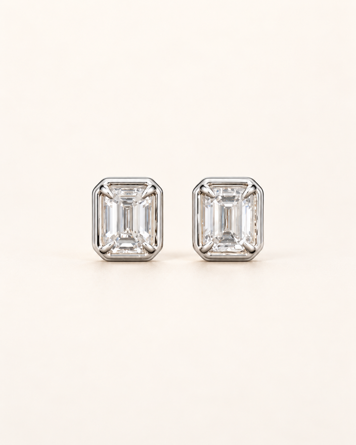 Lab-Grown Diamond Emerald-Cut Rub-Over Stud Earrings