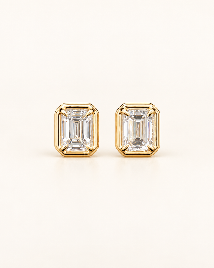 Lab-Grown Diamond Emerald-Cut Rub-Over Stud Earrings