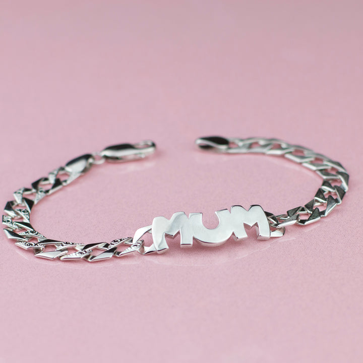 chunky chain mummy bracelet in silver foe mothers day