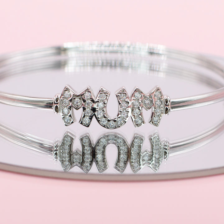 Clear Crystal Mum Bangle in Silver