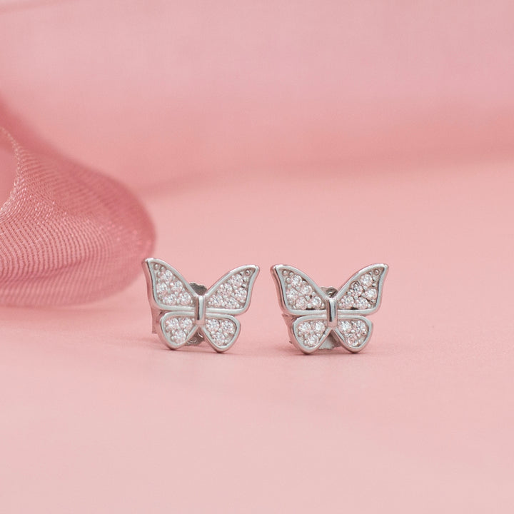 Crystal Butterfly Stud Earrings In Silver