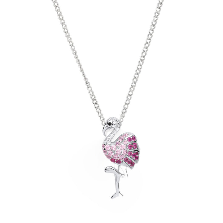 Crystal Flamingo Drop Pendant Necklace In Silver
