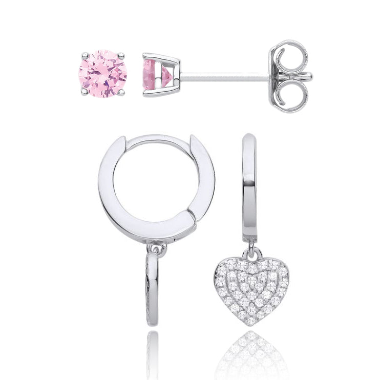 Huggies And Studs Stack Earrings Set In Silver