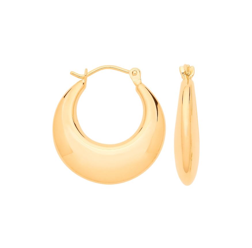 Curved Creole Hollow Hoop Earrings In 9ct Gold