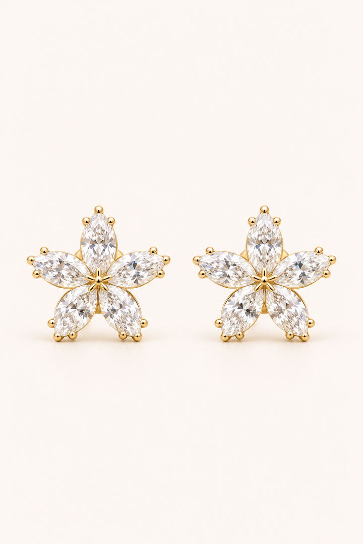 9ct Lab-Grown Diamond Flower Stud Earrings (Marquise)