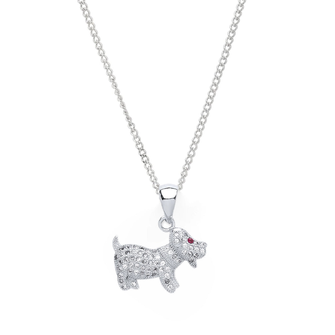 Dog Crystal Pendant Necklace in Silver