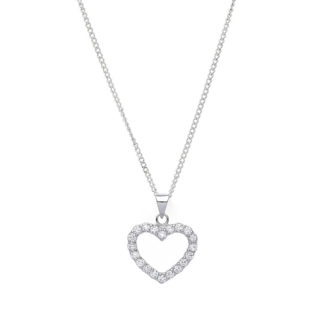 Double Heart Twist Crystal Pendant Necklace in Silver